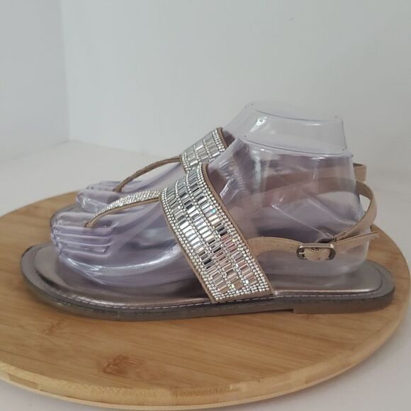 Kelly & Katie Silvya Metallic Crystal Thong Sandals Slingback Ankle Strap Size 8 - Picture 4 of 10